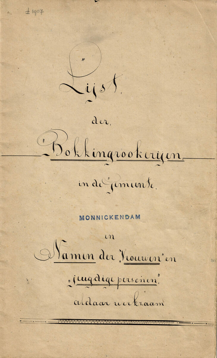 Omslag Lijst bokkingrokerijen, Monnickendam, ca 1907